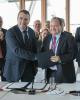 Signature of the Biondvax project. Contingent risk sharing loan for the research and development of a new vaccine against flu pandemic. Signing Vice-President Ambroise Fayolle and Dr. Ron Babecoff, CEO of BiondVax.
